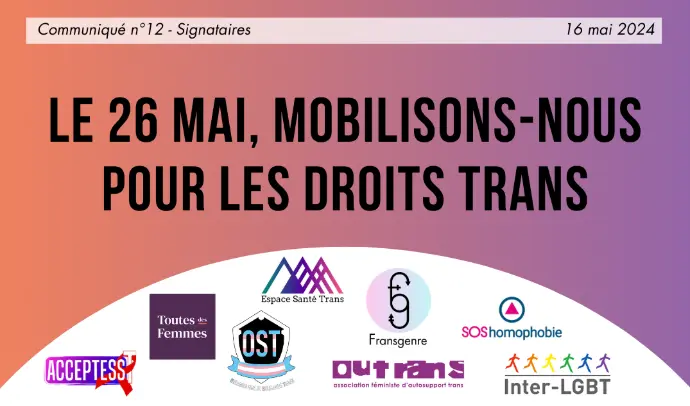 Communiqué Inter-asso : 26 mai, mobilisons-nous pour les droits trans