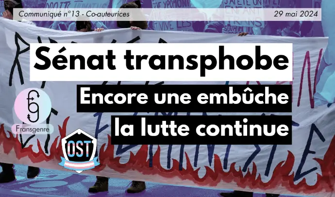 Communiqué Fransgenre &amp; OST : Sénat transphobe, encore une embûche mais la lutte continue