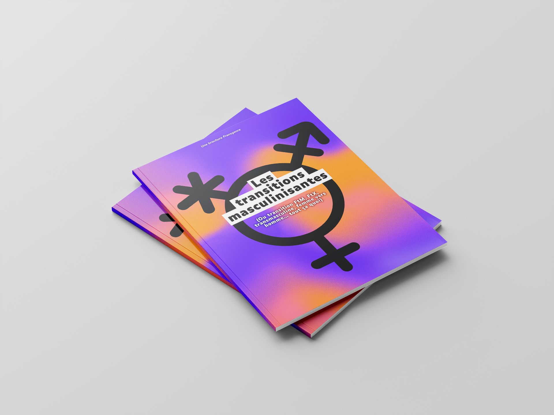 Photo de deux brochures sur les transitions masculinisantes, superposées